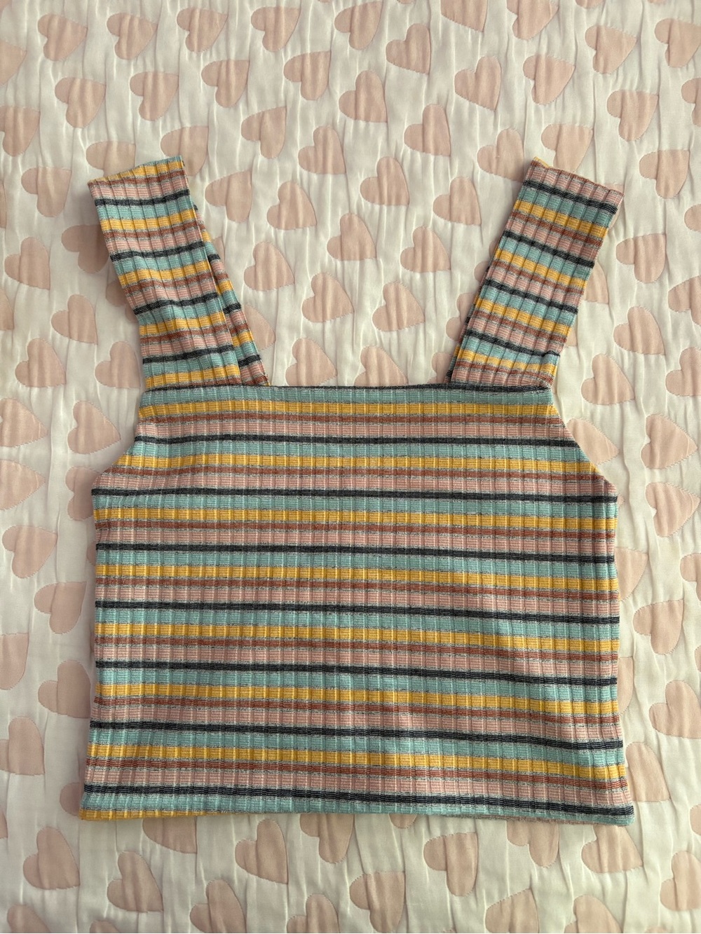 American Eagle Striped Ribbed Crop Tank Top in Pastel Multi